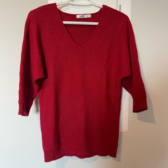 Red V-Neck Metallic Sparkle Sweater - Picture 3 of 9